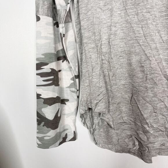 New Hem & Thread Large L Gray Heather Camo Print Long Raglan Sleeve Tee Tshirt - Picture 4 of 10